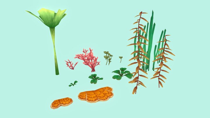 Low-Poly Underwater Foliage 3D Model