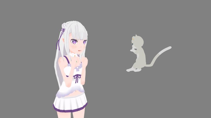 水着エミリアとパック 3D Model
