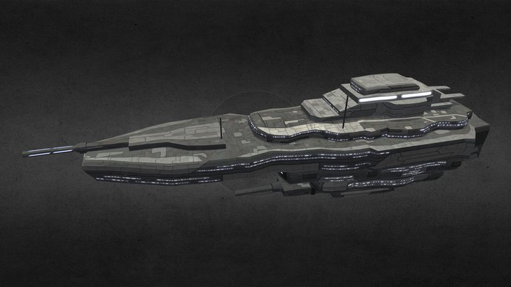 Low Poly Space C-96 Battleship 3D Model