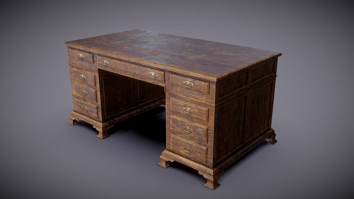 Old Wooden Desk 3D Model