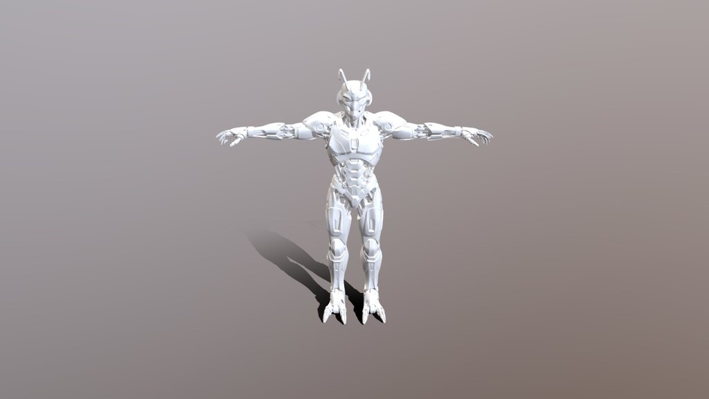 Humanoid metallic robot with antennae