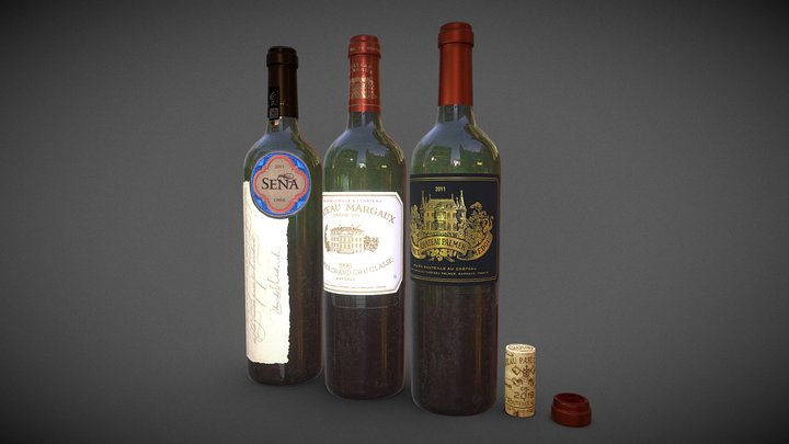 Bordeaux Style Wine Bottle _easy to change lable 3D Model