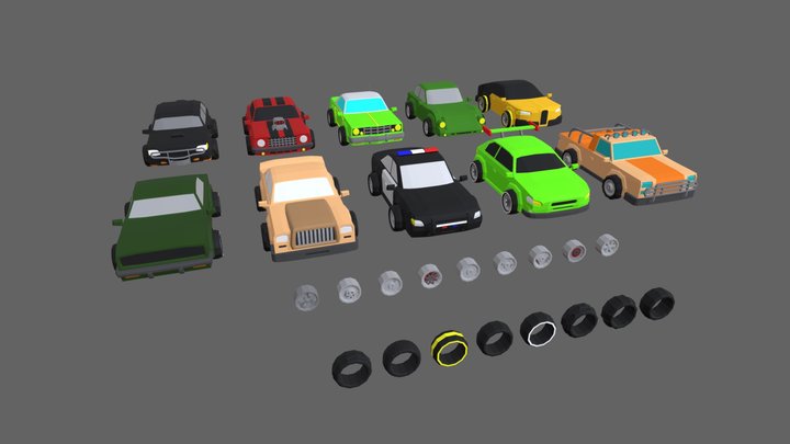 10 Low Poly Race Cars 3D Model