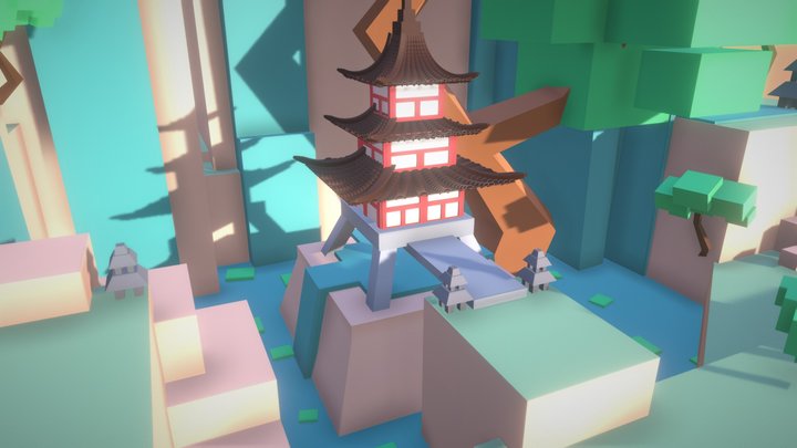 low poly feudal japan environment 3D Model