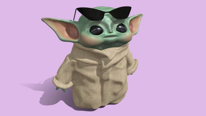 Baby Yoda Grogu with glasses 3D Model