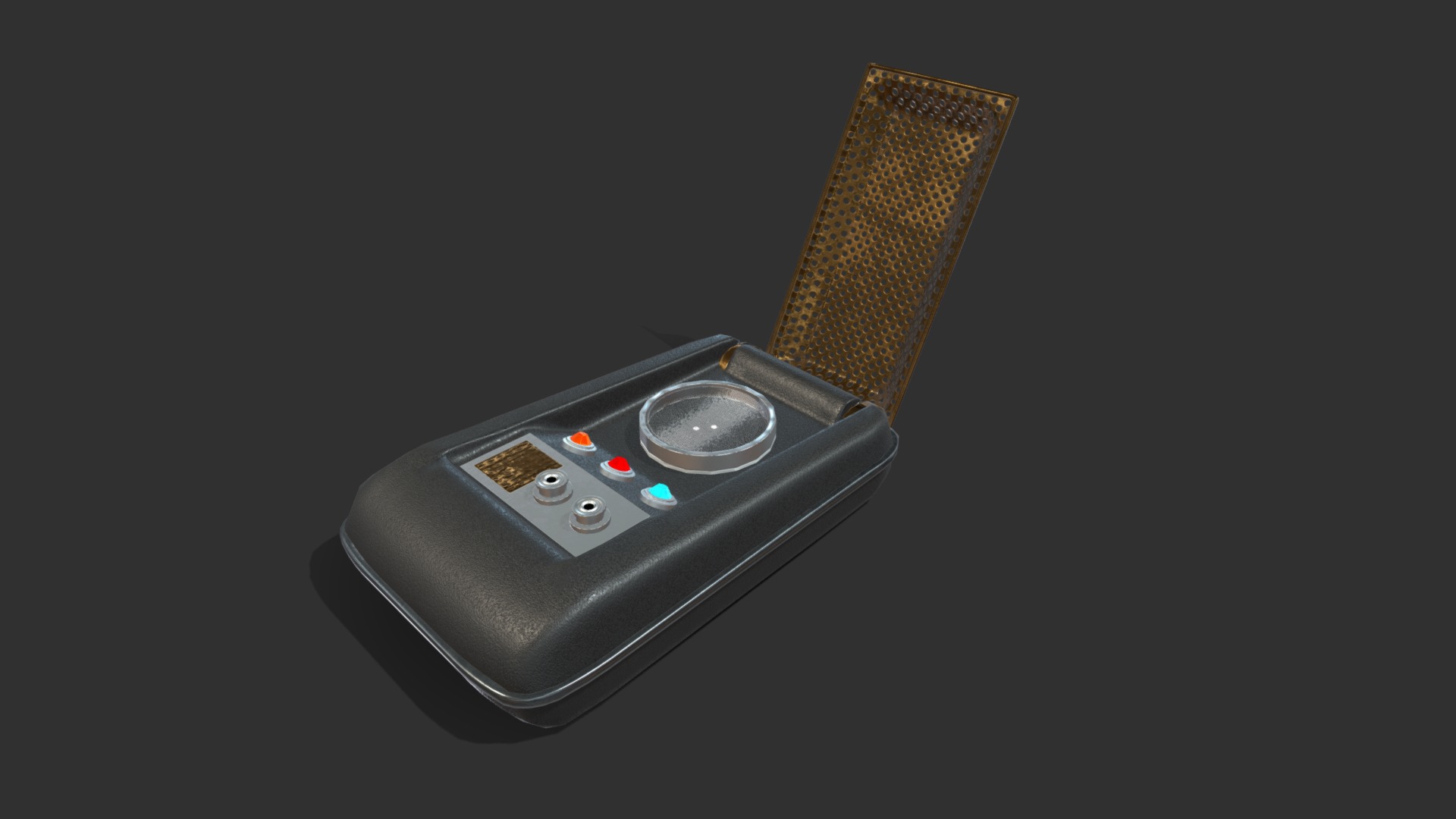 3D model Sci-Fi Communicator PBR - This is a 3D model of the Sci-Fi Communicator PBR. The 3D model is about a black rectangular object with buttons and a silver box on top.
