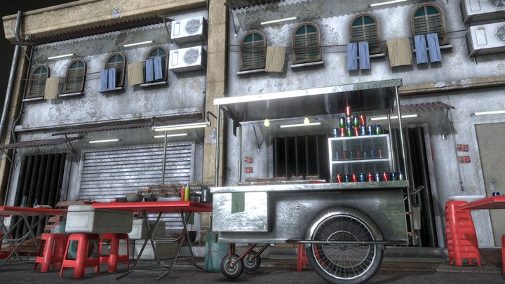 Local Steamboat Vendor with diorama 3D Model