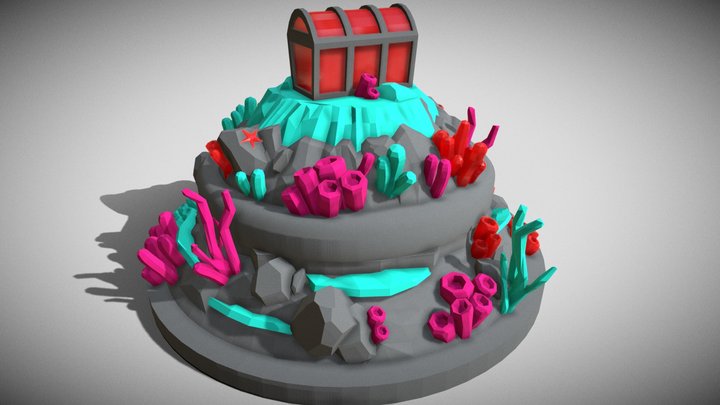 Crystal Island Diorama with Treasure Chest 3D Model