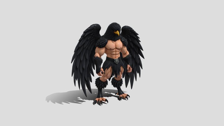 Low poly anthropomorphic eagle warrior 3d model