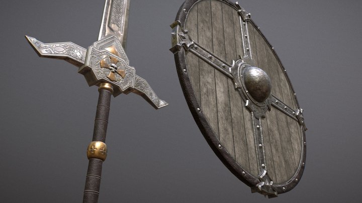 Fantasy sword and shield 3D Model