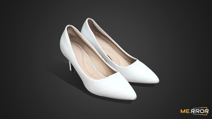 Woman's Shoes White High Heels 3D Model