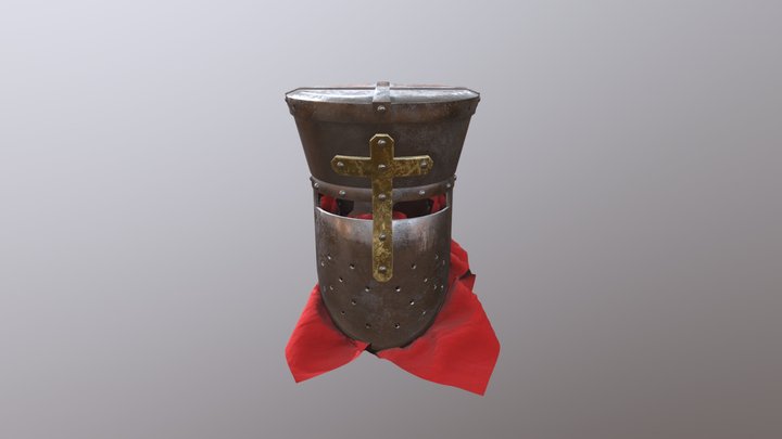 Medieval Knight Helmet w/ Cloth 3D Model