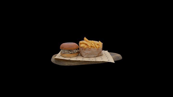 Cheese Burger with Fries on the side 3D Model