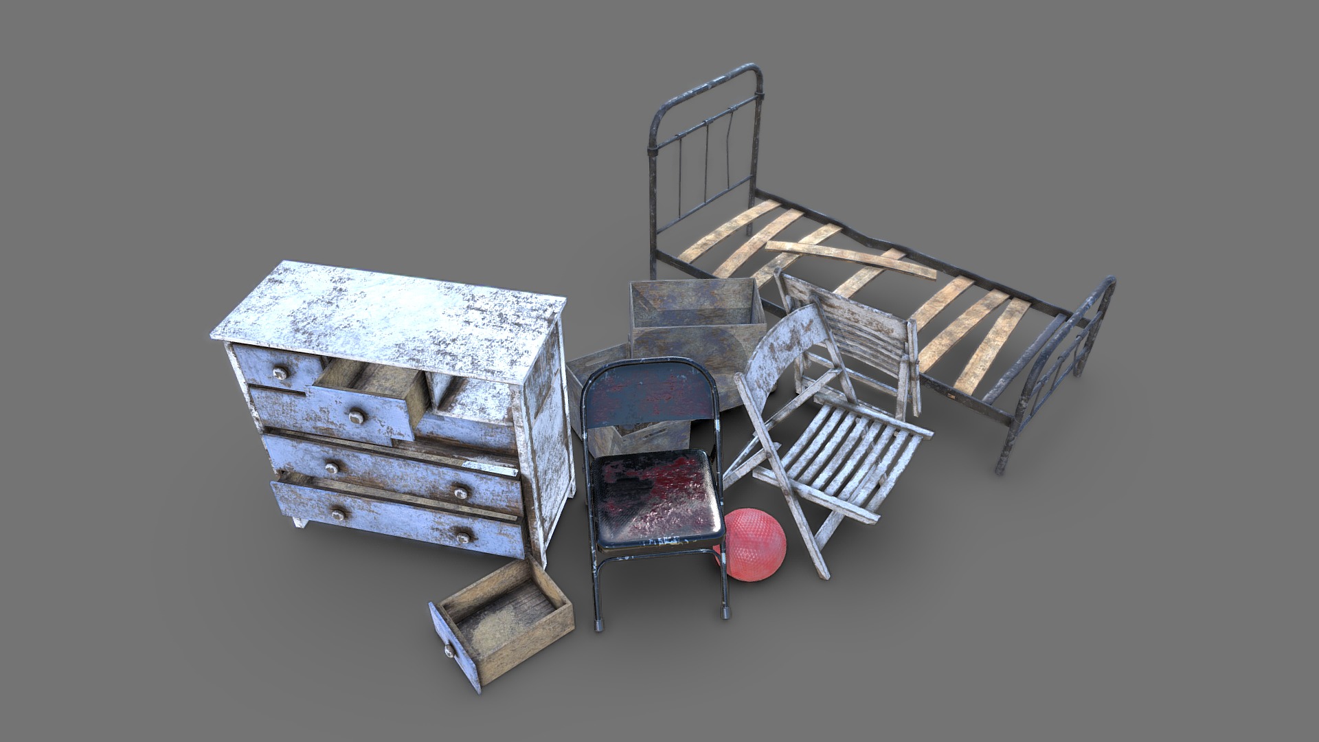 3D model Distressed Furniture Collection - This is a 3D model of the Distressed Furniture Collection. The 3D model is about a room with a table and chairs.