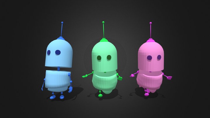 Cute Robots - Low Poly - Rigged - Animated 3D Model