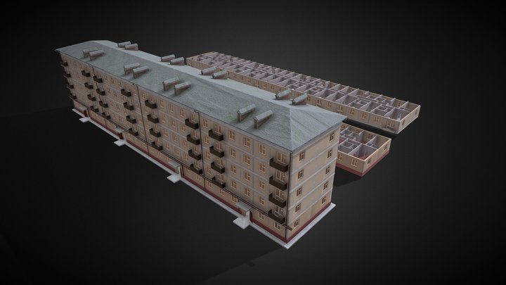 Soviet house. Panel house.  1-438-6 3D Model