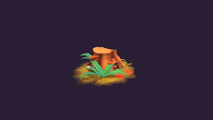 Mushroom-covered stump 3D Model