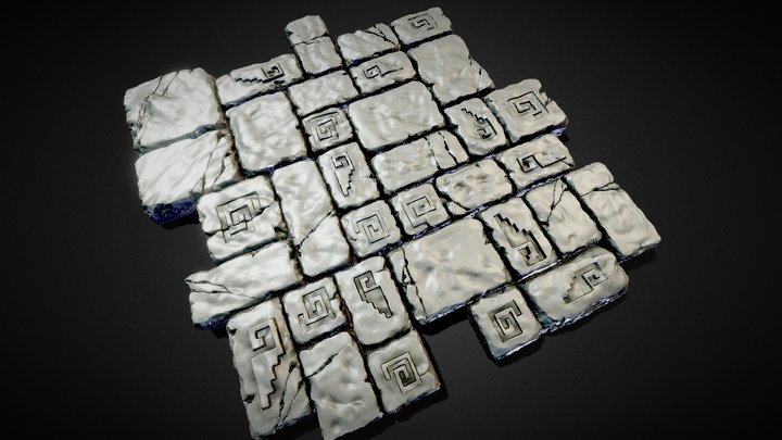 3D Tileable Aztec Stone Floor Tiles - High Poly 3D Model