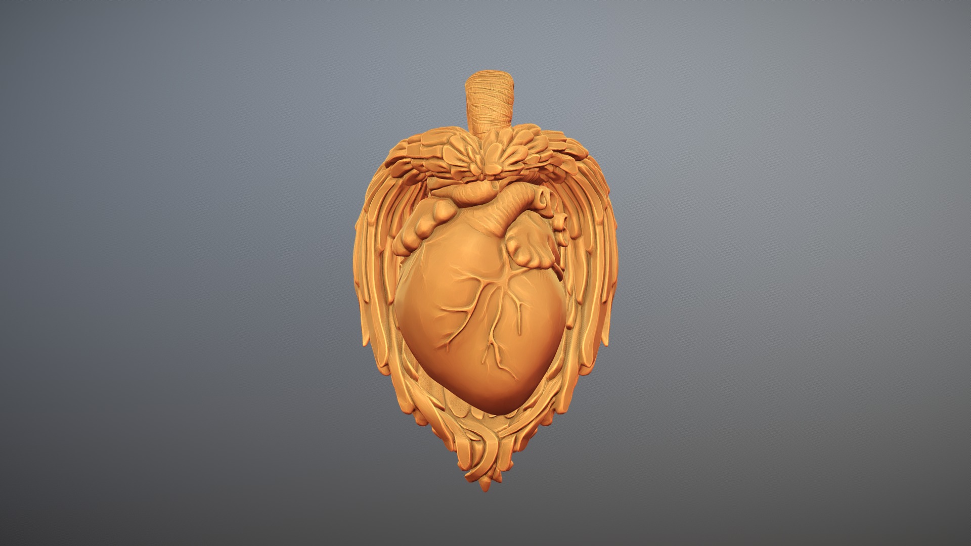 3D model Love with the heart surrounded by angel wings - This is a 3D model of the Love with the heart surrounded by angel wings. The 3D model is about a carved pumpkin with a face.