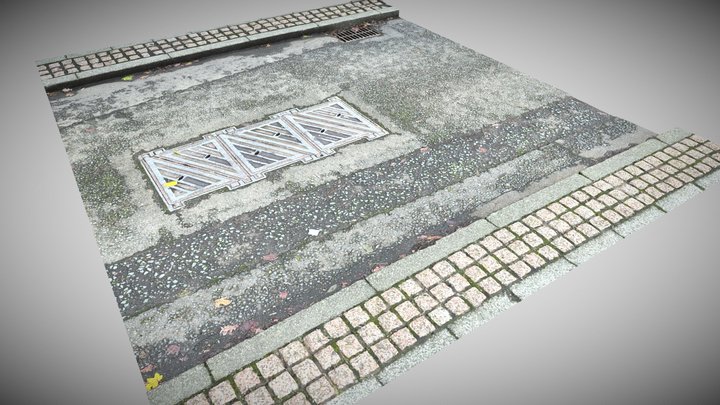 Road piece with a manhole scan 3D Model
