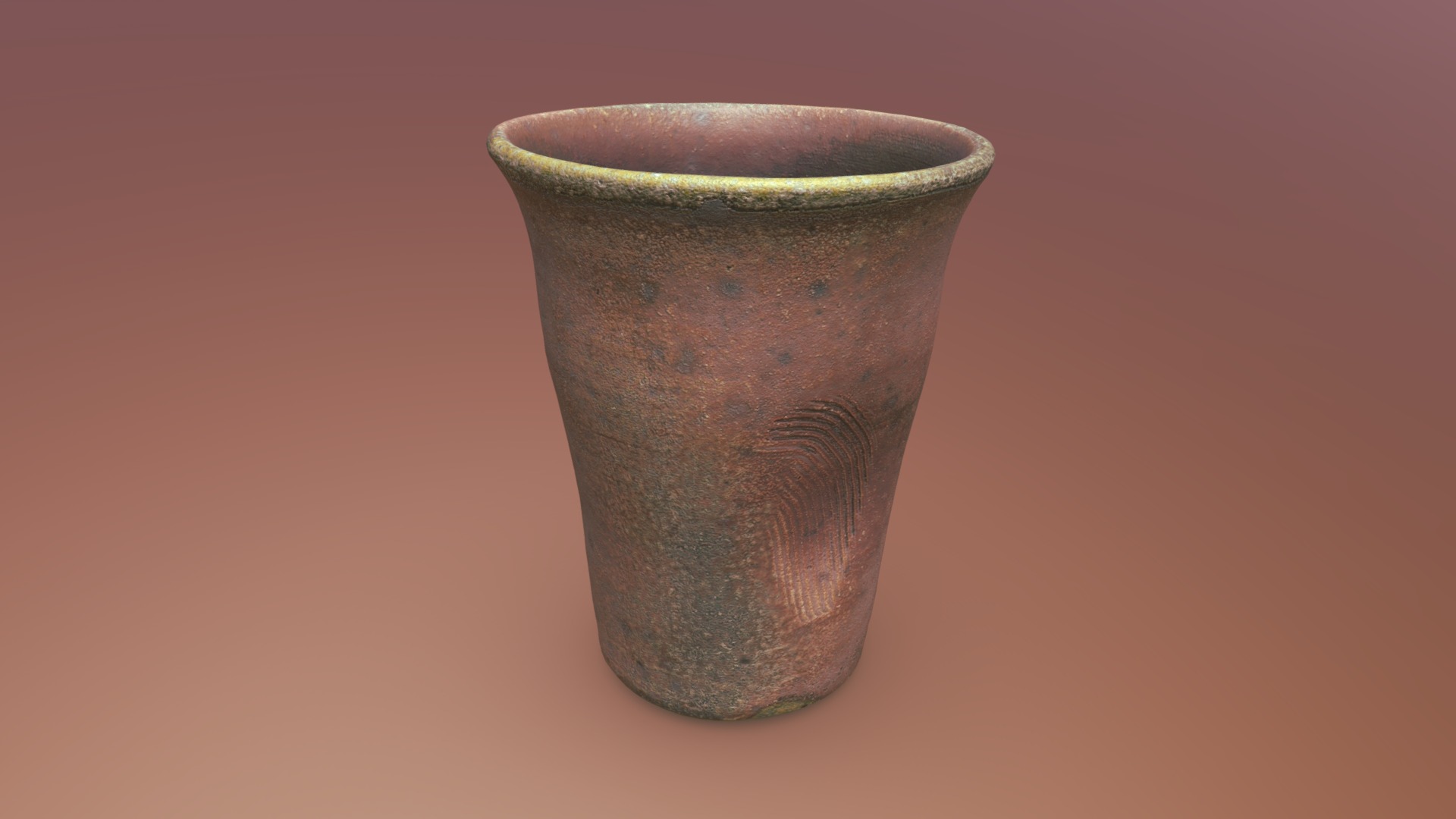 3D model Studio Pottery Beaker - This is a 3D model of the Studio Pottery Beaker. The 3D model is about a brown vase with a black handle.