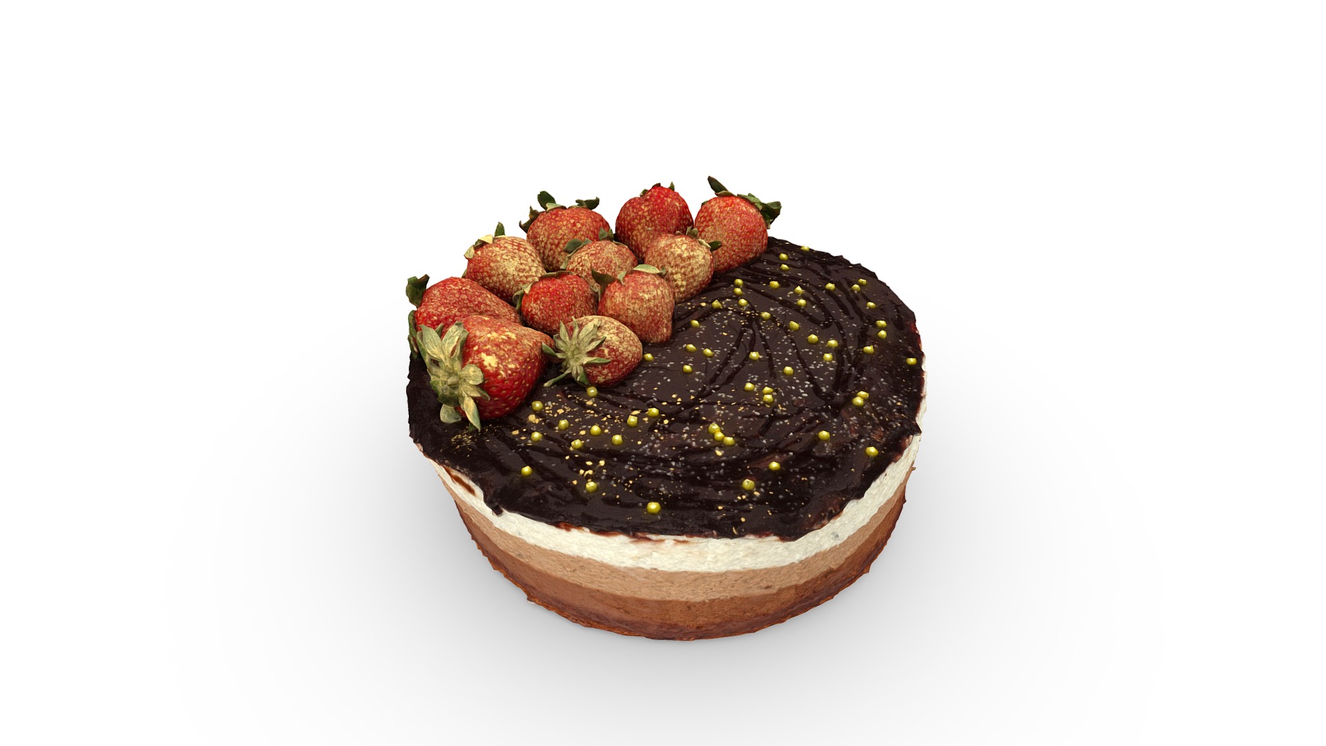 3D model Chocolate cake with strawberries. 3D scan - This is a 3D model of the Chocolate cake with strawberries. 3D scan. The 3D model is about a chocolate cake with strawberries on top.