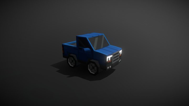 Low-Poly Blue Pickup Truck 3D Model