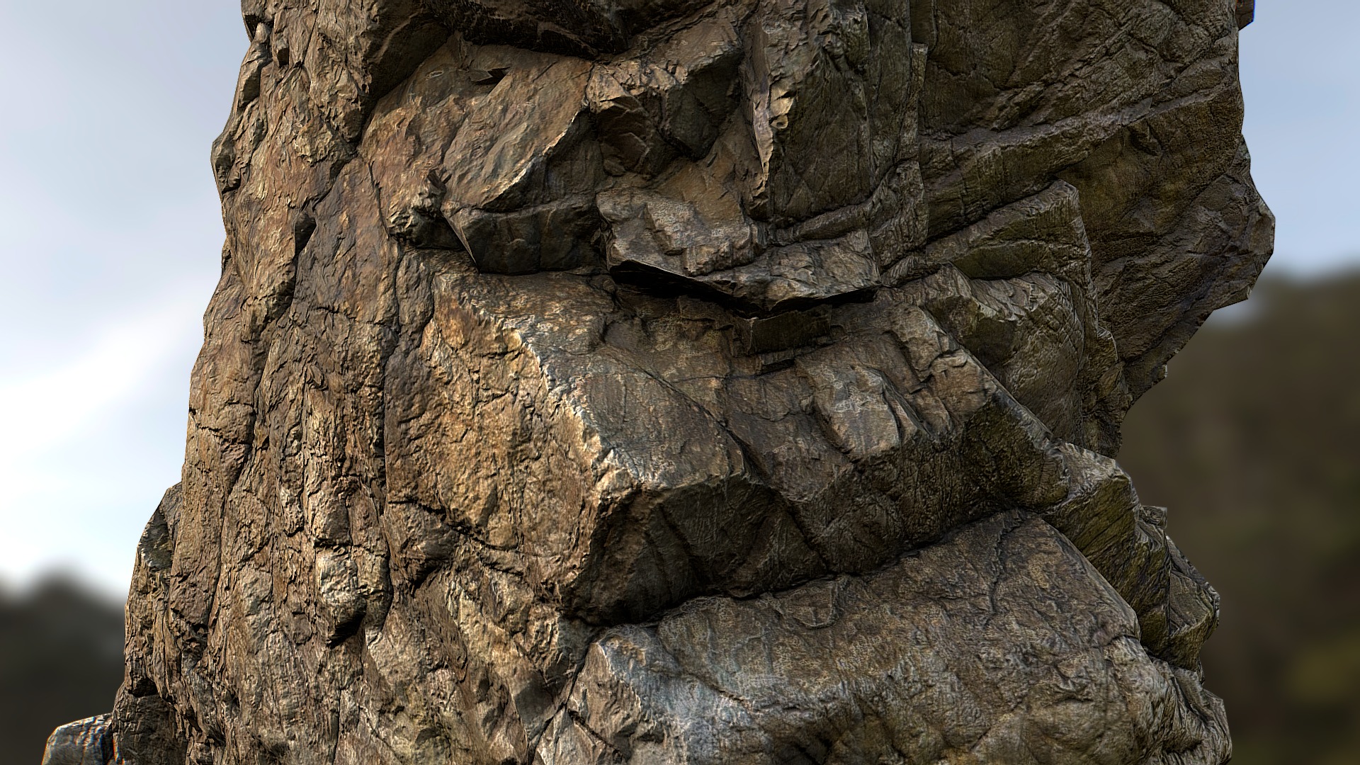 3D model Sea stack 3D Game ready asset - This is a 3D model of the Sea stack 3D Game ready asset. The 3D model is about a rock formation with carvings.
