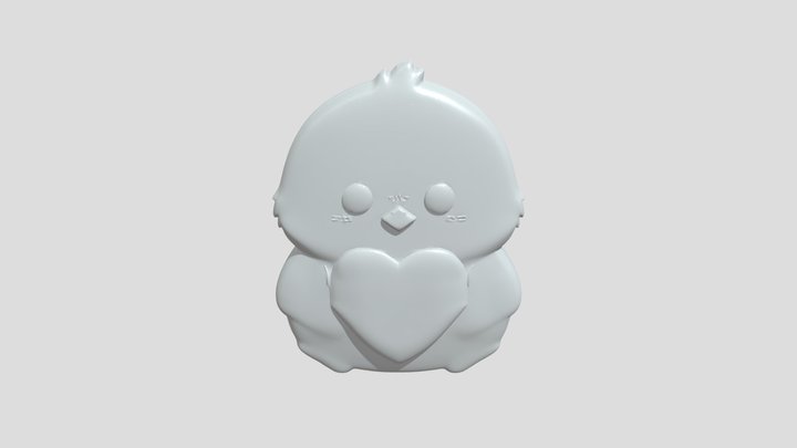 Cute yellow chick holding a red heart