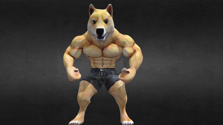 Super Muscular Bodybuilder Doge 3D Model