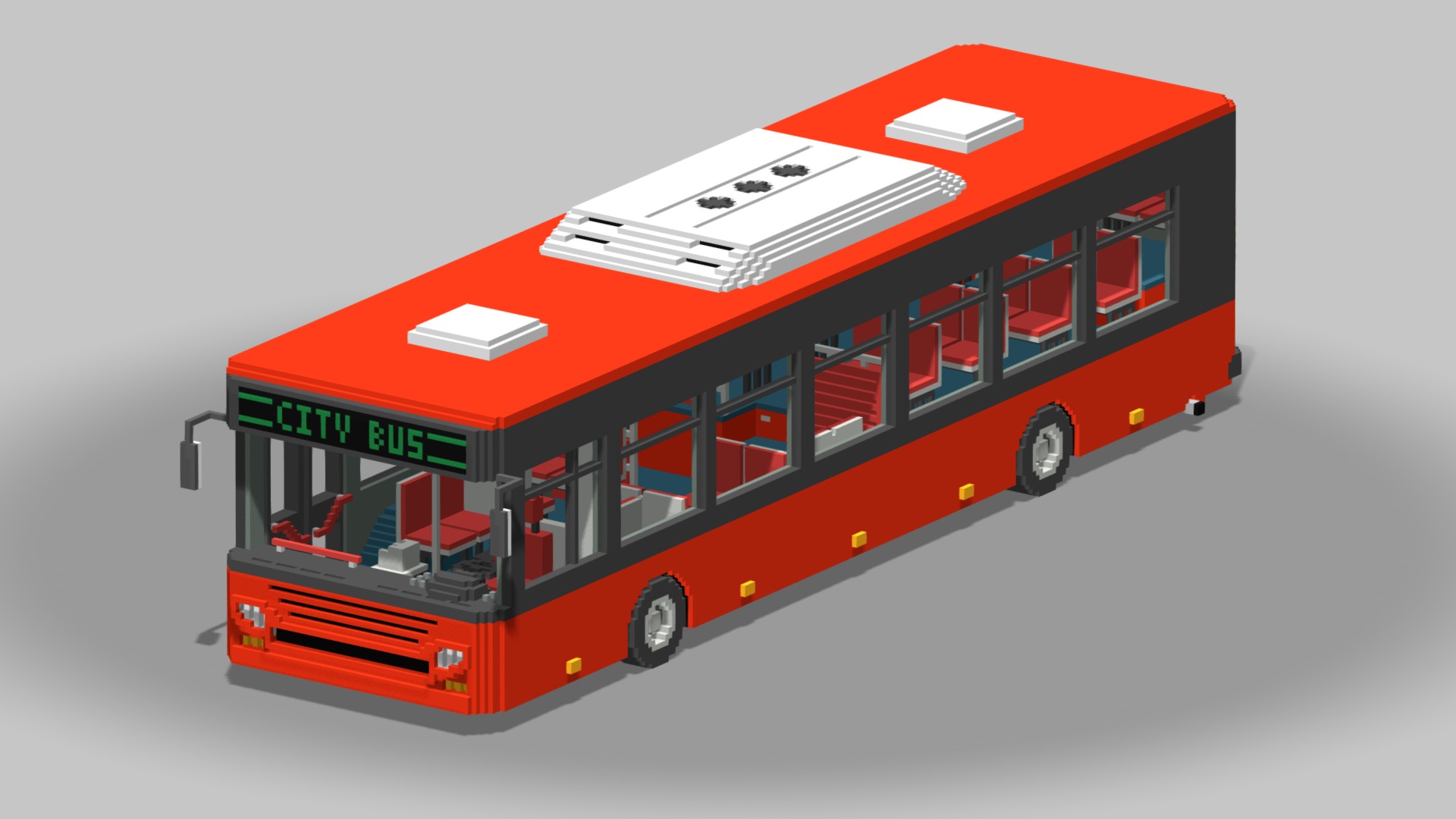 3D model Voxel City Bus - This is a 3D model of the Voxel City Bus. The 3D model is about a red and black bus.