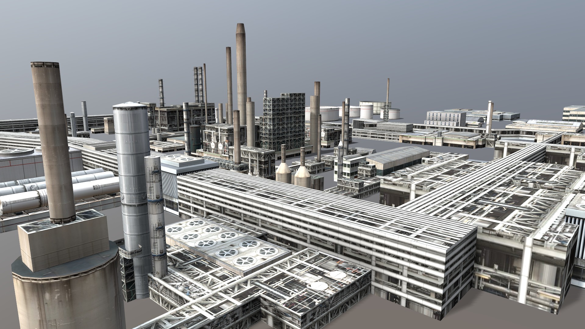 3D model Refinery Props - This is a 3D model of the Refinery Props. The 3D model is about a factory with smokestacks.