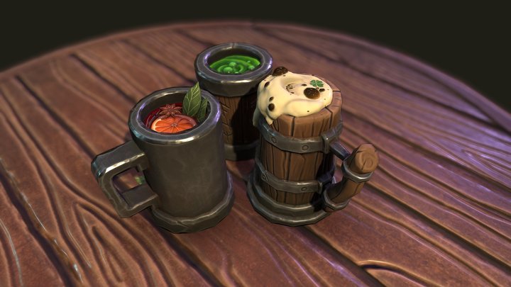 Stylized Fantasy Tankards - Game-Ready 3D Props 3D Model