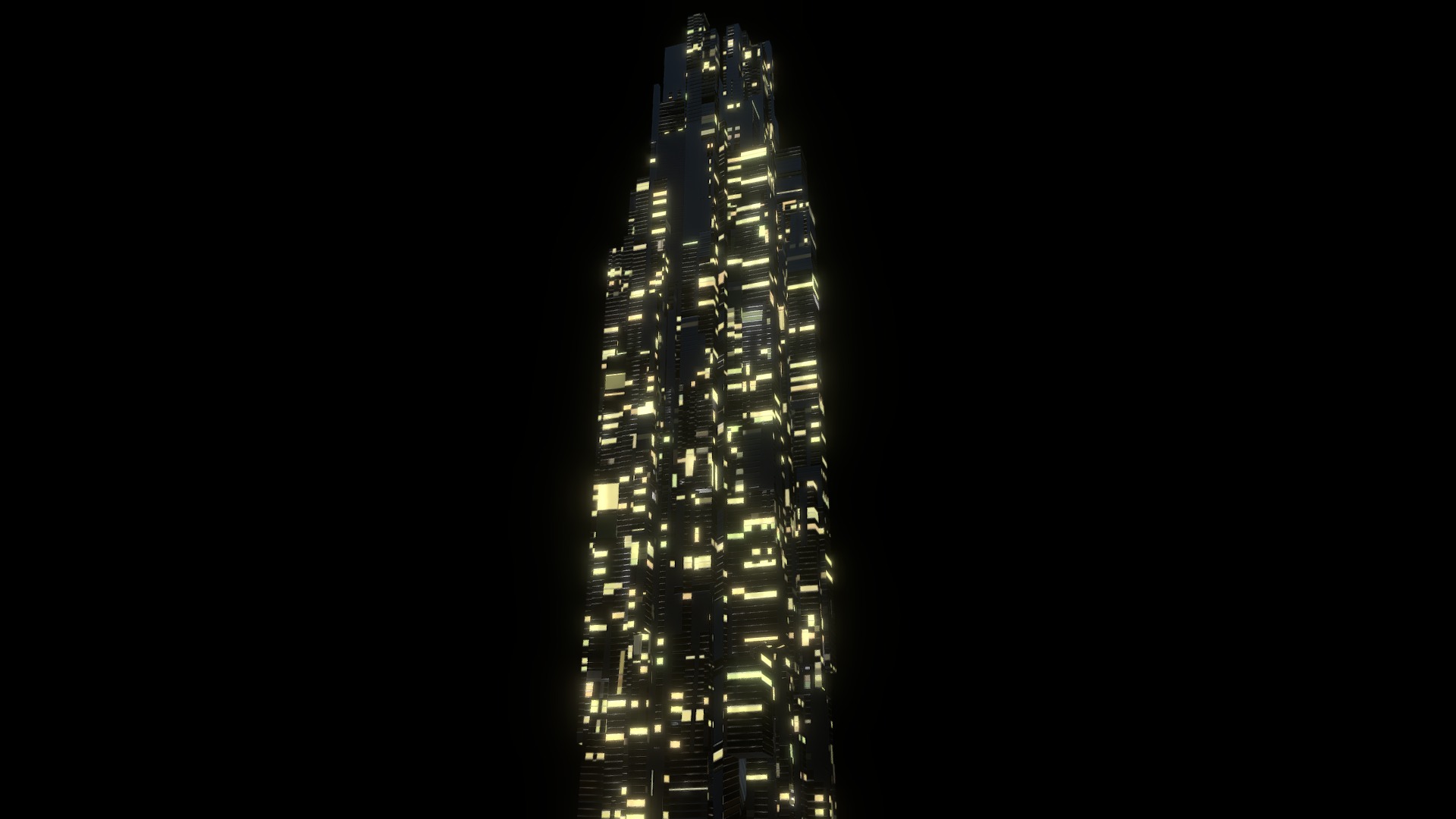 3D model Sci fi Skyscrapers 1 - This is a 3D model of the Sci fi Skyscrapers 1. The 3D model is about a tall building lit up at night.