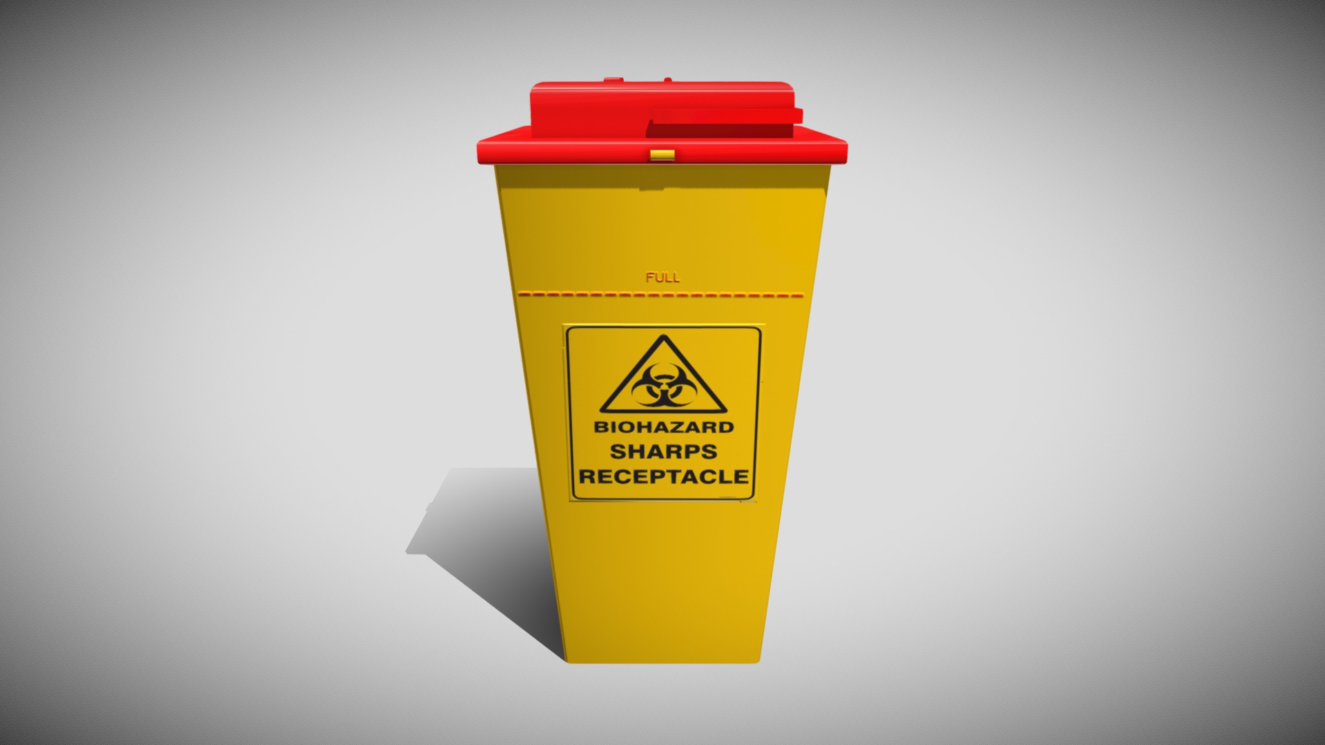 3D model Medical Sharps Bin - This is a 3D model of the Medical Sharps Bin. The 3D model is about a yellow and red container.