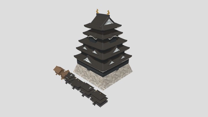 Japanese Castle and Shrines 3D Model