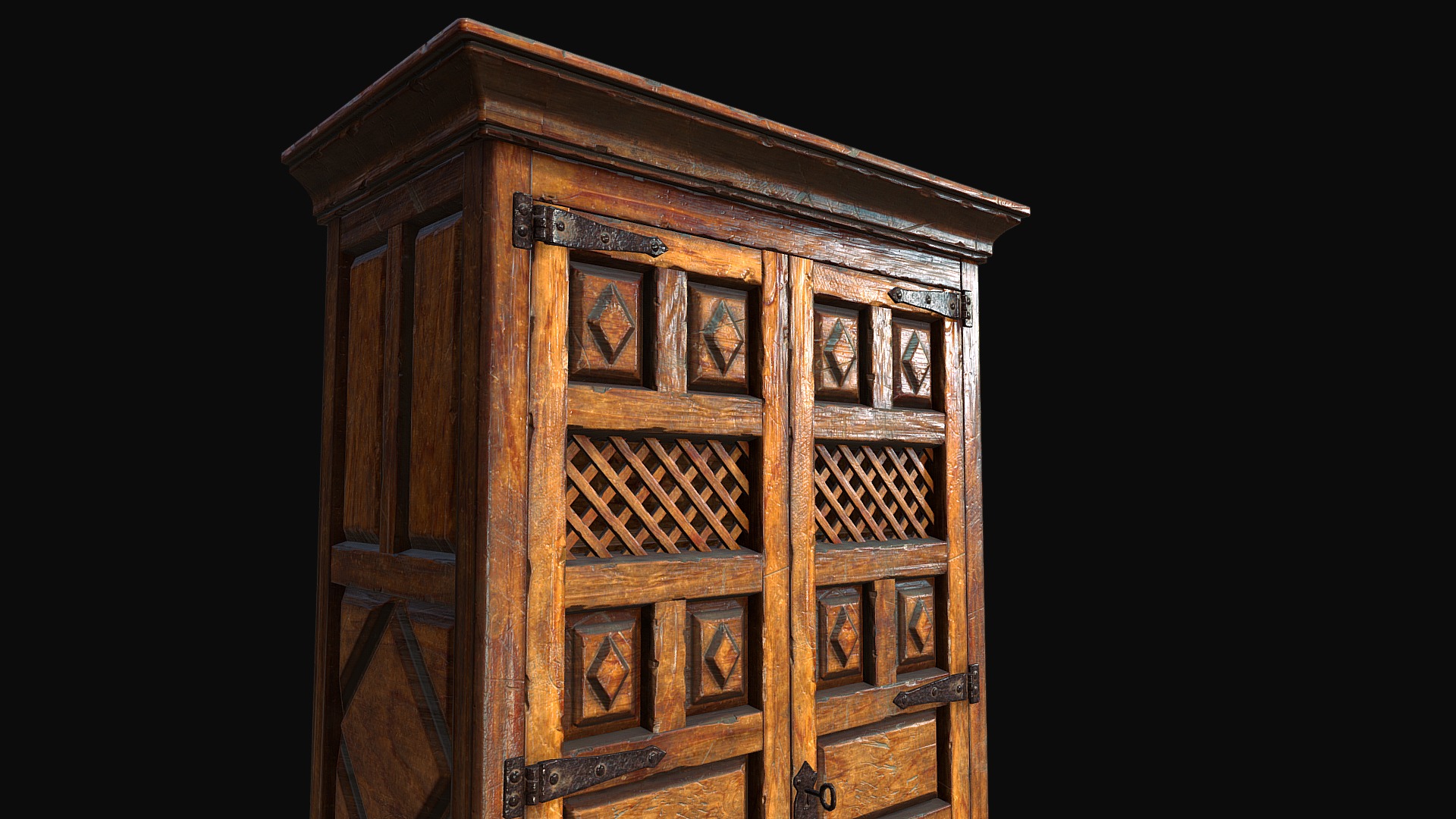 3D model Spanish Cupboard - This is a 3D model of the Spanish Cupboard. The 3D model is about a wooden box with a window.