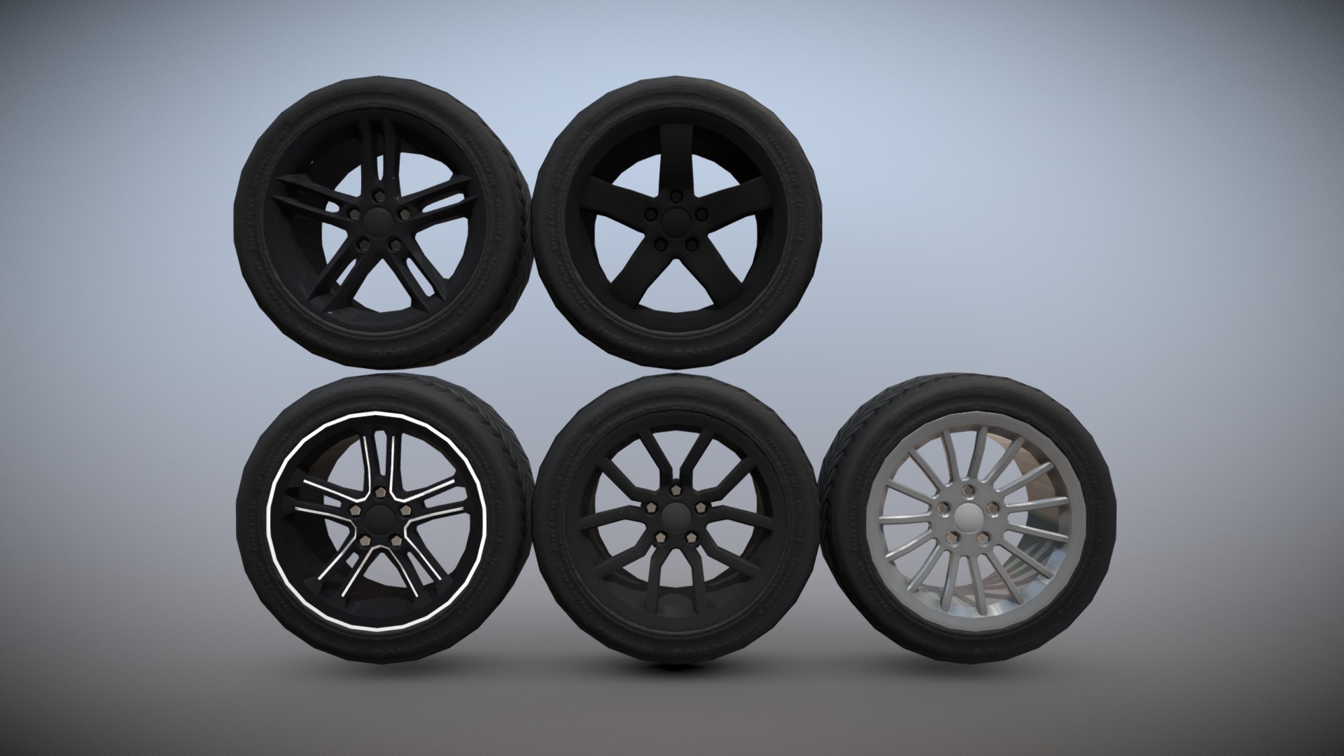 3D model Rims mini pack - This is a 3D model of the Rims mini pack. The 3D model is about a group of tires.