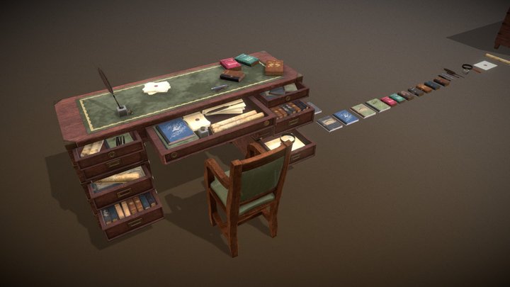 Vintage Desk with Chair and Accessories
