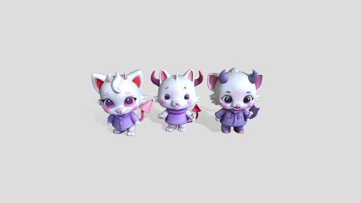 3D Devil Kitties Purple Dress Chibis  Kawaii 3D Model