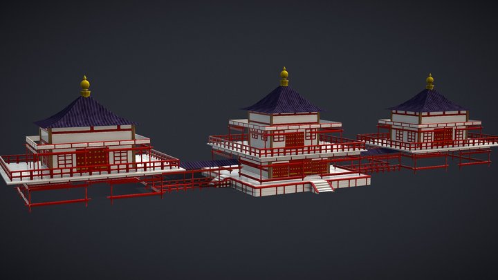 Modular Japanese temple 3D Model