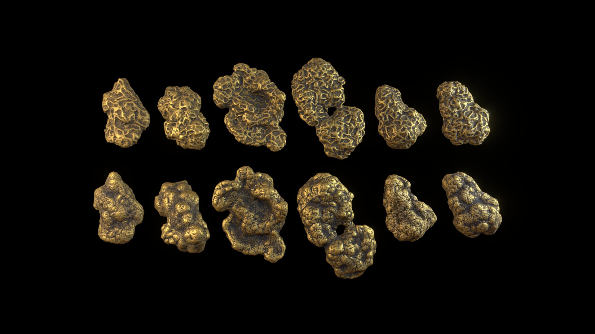 3D model Gold Nuggets - This is a 3D model of the Gold Nuggets. The 3D model is about a group of rocks.