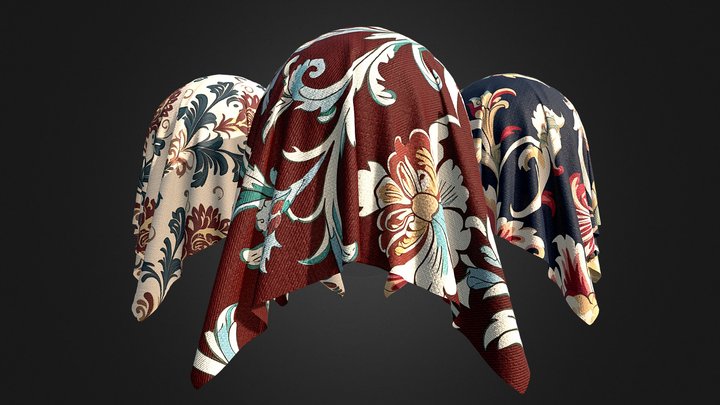 Victorian Damask Floral Fabrics 3D Model