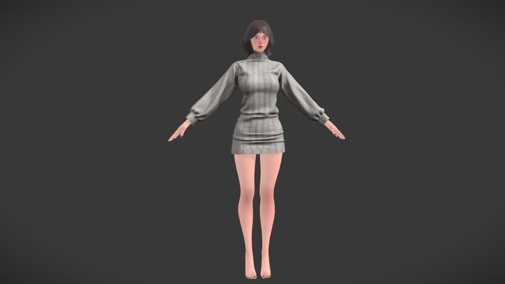 Realistic Female Character Rigging Game Ready 3D Model
