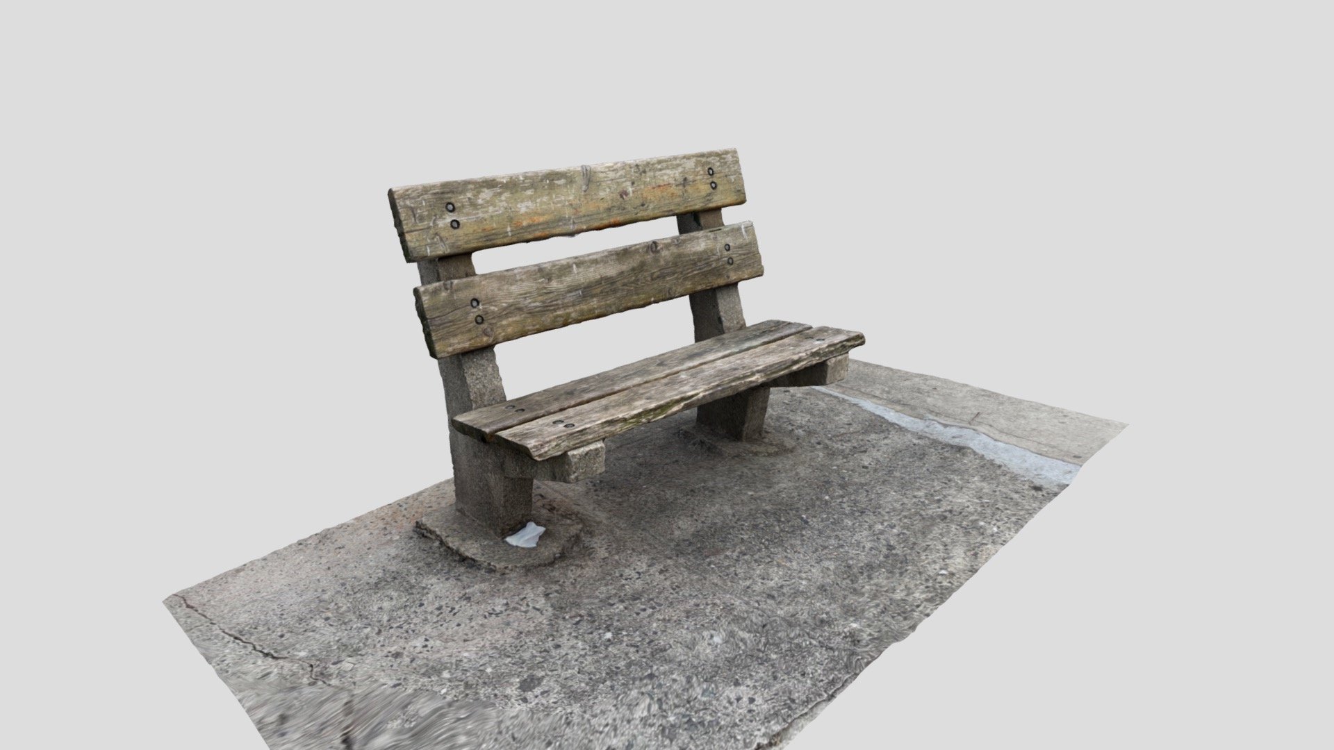 a nice weathered plank and cement bench