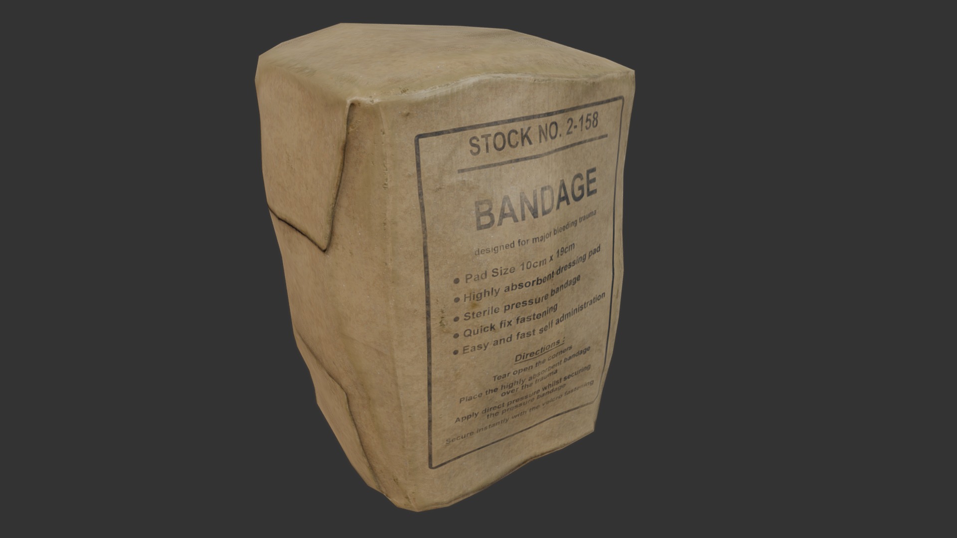 3D model Field Bandage PBR - This is a 3D model of the Field Bandage PBR. The 3D model is about text, letter.