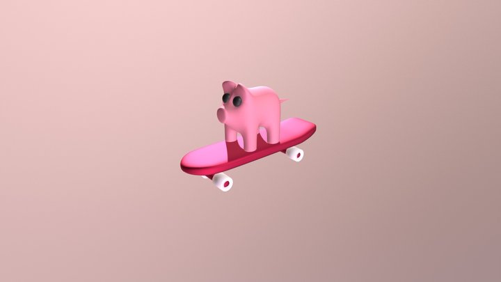 pig on a skateboard 3D Model