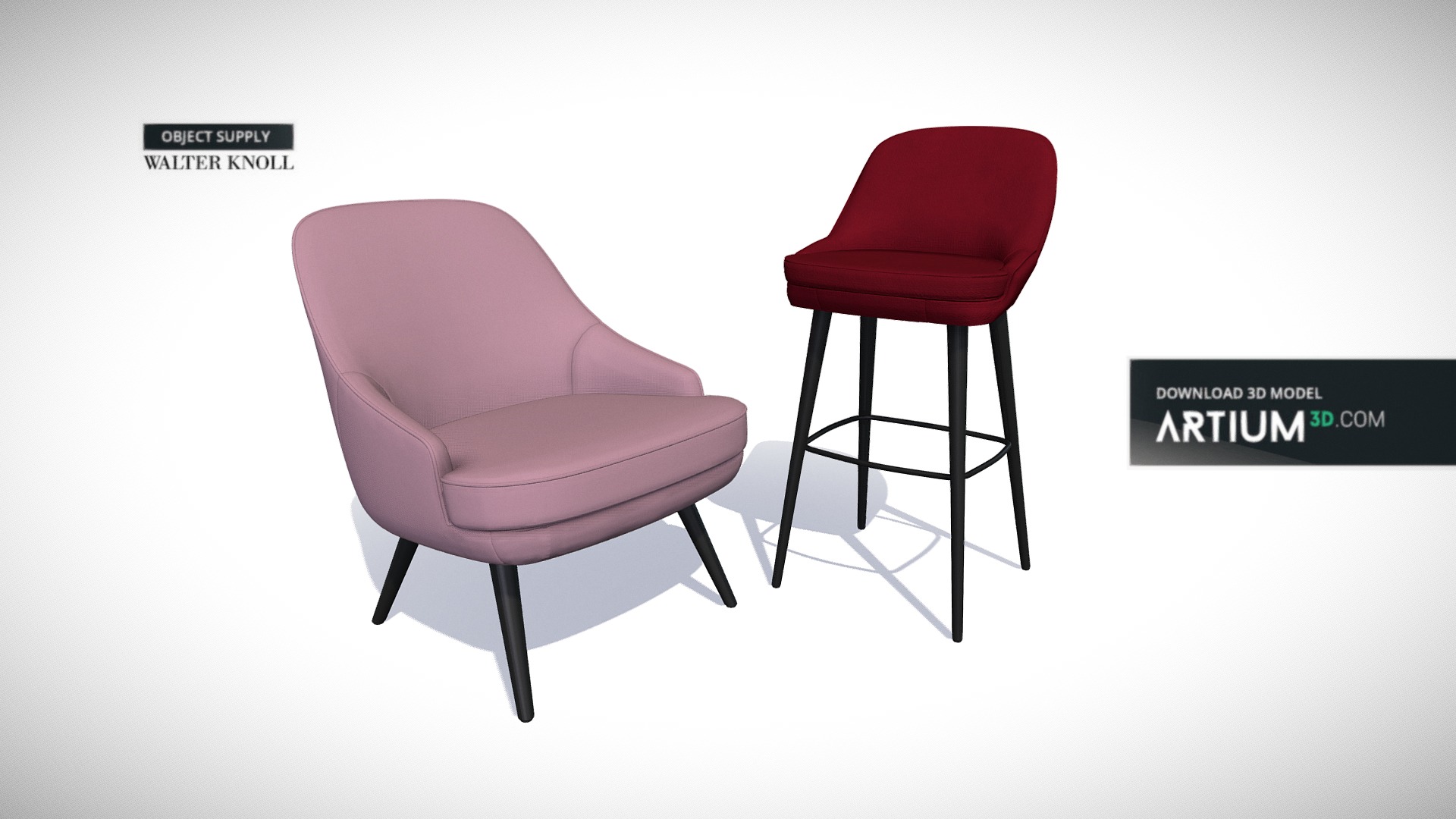 3D model Chair and Bar chair from Walter Knoll - This is a 3D model of the Chair and Bar chair from Walter Knoll. The 3D model is about a red chair and a black chair.