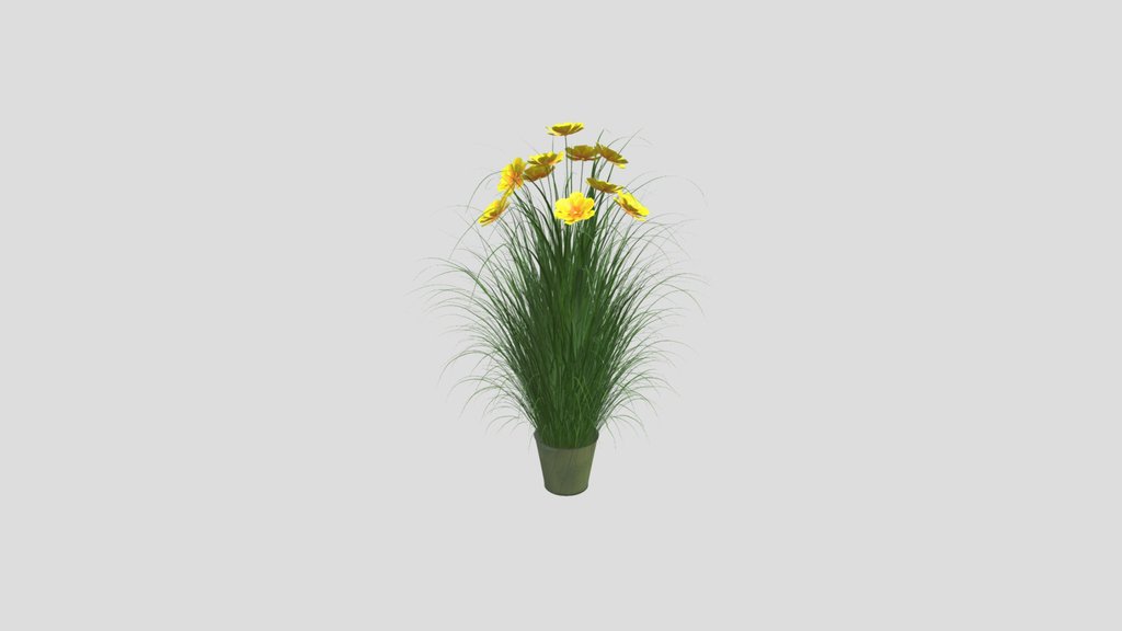 Yellow Wildflowers In Tall Grass Pot
