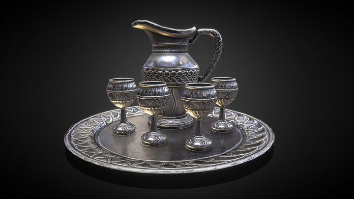 Silver wine set 3D Model
